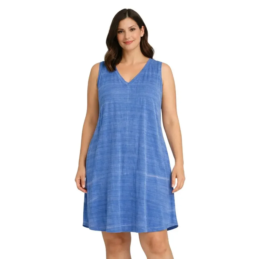 Dash Studio Blue Sleeveless V‑Neck Dress Women’s Large – Casual Summer Style - Picture 1 of 8